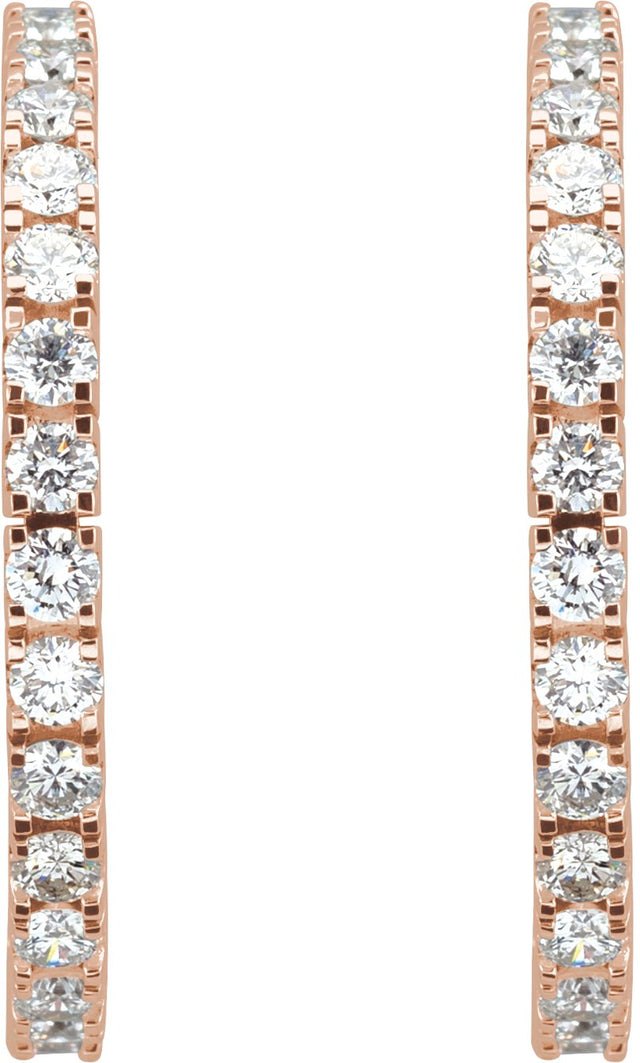 14K Gold Round Lab-Grown Diamond Accented Hoop Earrings – 1.3-2.4mm Stones - Rose Gold - view 2