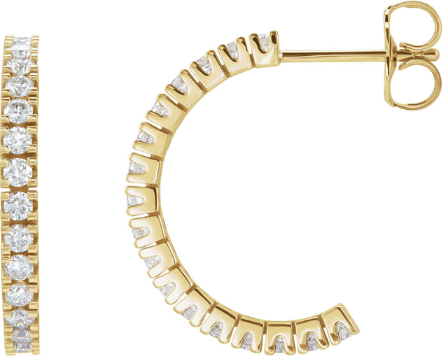14K Gold Round Lab-Grown Diamond Accented Hoop Earrings – 1.3-2.4mm Stones - Yellow Gold