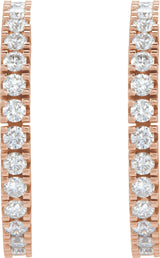 14K Gold Round Lab-Grown Diamond Accented Hoop Earrings – 1.3-2.4mm Stones - Rose Gold - view 2