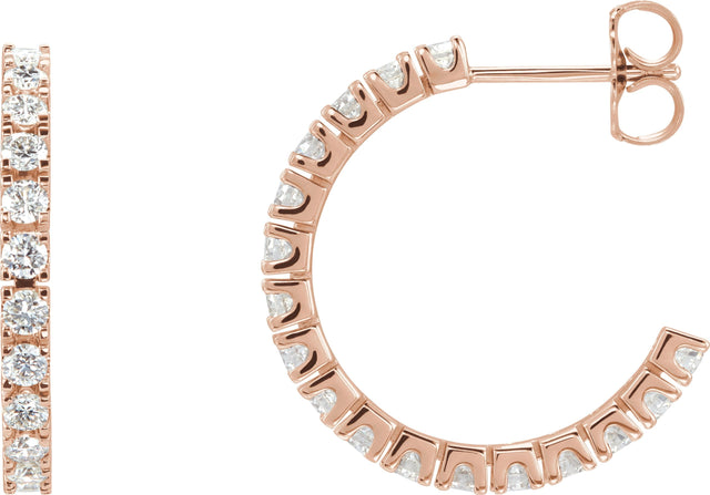 14K Gold Round Natural Diamond Accented Hoop Earrings – 1.3-2.4mm Stones - Rose Gold