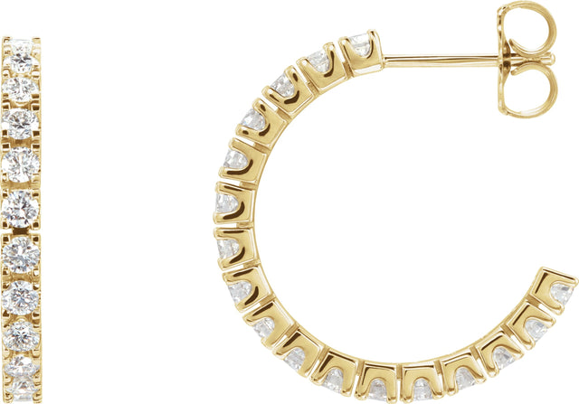 14K Gold Round Lab-Grown Diamond Accented Hoop Earrings – 1.3-2.4mm Stones - Yellow Gold