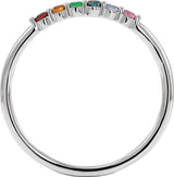 Platinum Round Natural Multi-Gemstone Accented Stackable Ring - view 2