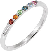 Platinum Round Natural Multi-Gemstone Accented Stackable Ring