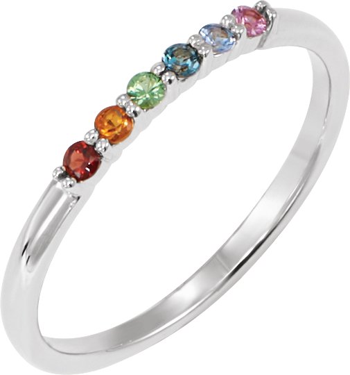 Platinum Round Natural Multi-Gemstone Accented Stackable Ring