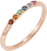 14K Gold Round Natural Multi-Gemstone Accented Stackable Ring - Rose Gold