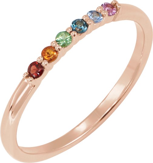 14K Gold Round Natural Multi-Gemstone Accented Stackable Ring - Rose Gold