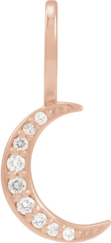 14K Gold Round Natural Diamond Crescent Moon Pendant - Rose Gold