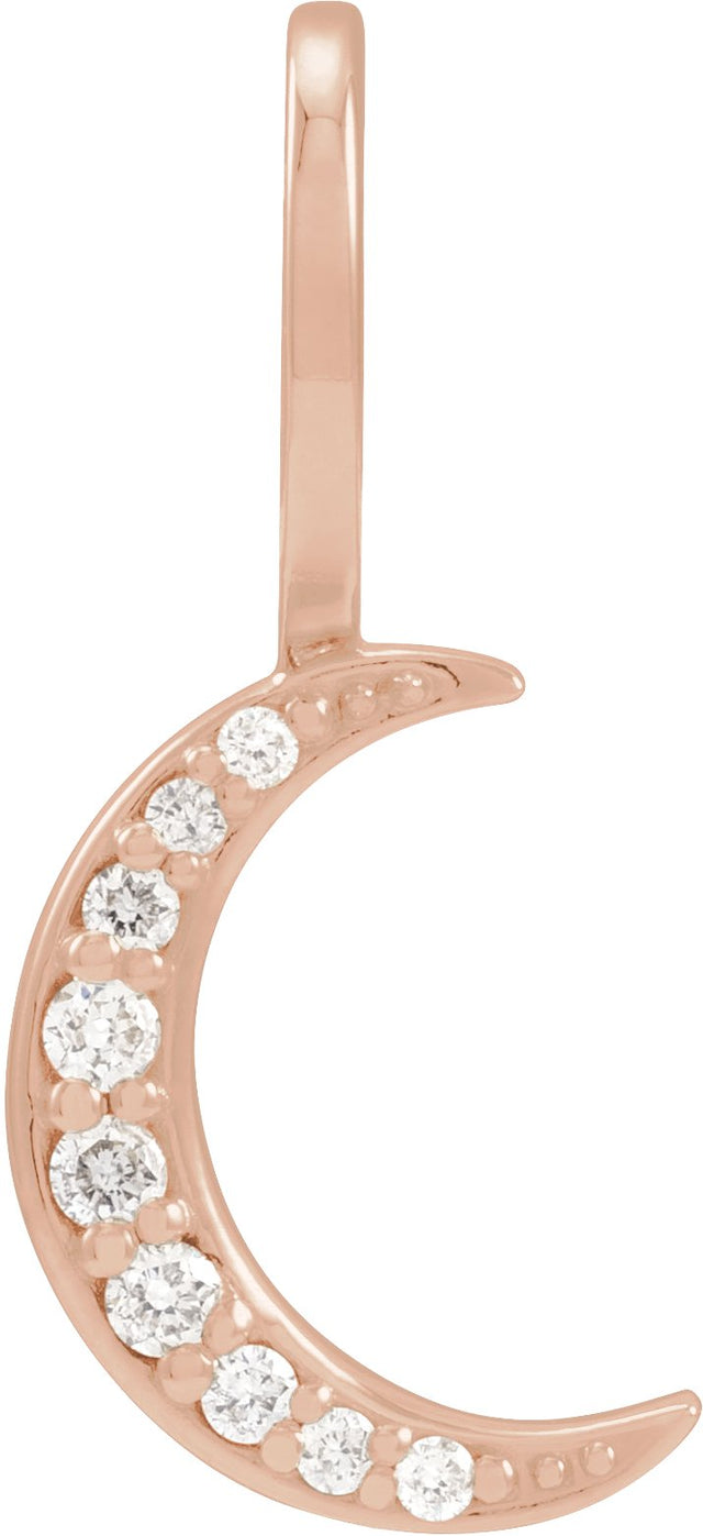 14K Gold Round Natural Diamond Crescent Moon Pendant - Rose Gold