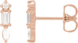 14K Gold Natural Diamond Bar Earring - Rose Gold