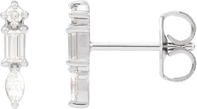 14K Gold Natural Diamond Bar Earring - White Gold