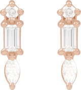 14K Gold Natural Diamond Bar Earring - Rose Gold - view 2