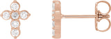 14K Gold Round Lab-Grown Diamond Cross Earrings - Rose Gold