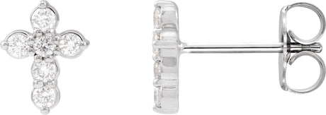 14K Gold Round Natural Diamond Cross Earrings II - White Gold