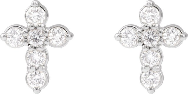 14K Gold Round Lab-Grown Diamond Cross Earrings - White Gold - view 2