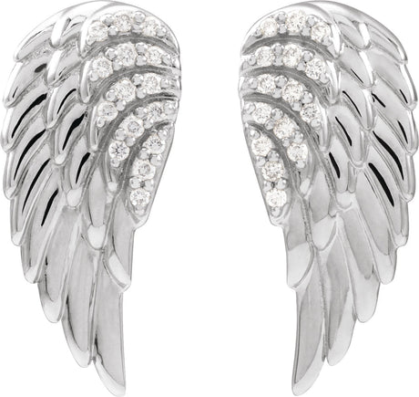 Platinum Round Natural Diamond Angel Wing Earrings - view 2