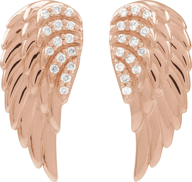14K Gold Round Natural Diamond Angel Wing Earrings - Rose Gold - view 2