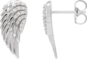 Platinum Round Natural Diamond Angel Wing Earrings