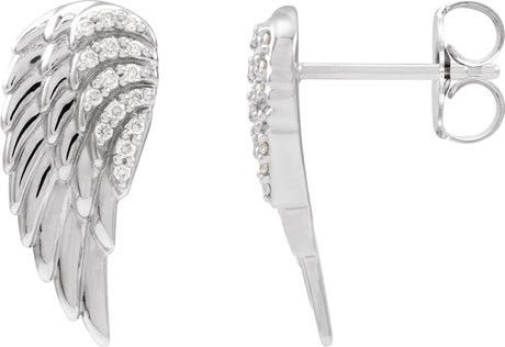 Platinum Round Natural Diamond Angel Wing Earrings