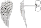 14K Gold Round Natural Diamond Angel Wing Earrings - White Gold