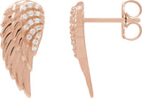 14K Gold Round Natural Diamond Angel Wing Earrings - Rose Gold