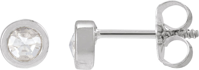 Platinum Round Natural Diamond Youth Bezel-Set Stud Earrings