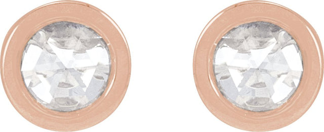 14K Gold Round Natural Diamond Youth Bezel-Set Stud Earrings - Rose Gold - view 2