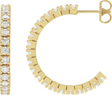 14K Gold Round Lab-Grown Diamond Accented Hoop Earrings – 1.3-2.4mm Stones - Yellow Gold