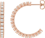 14K Gold Round Natural Diamond Accented Hoop Earrings – 1.3-2.4mm Stones - Rose Gold