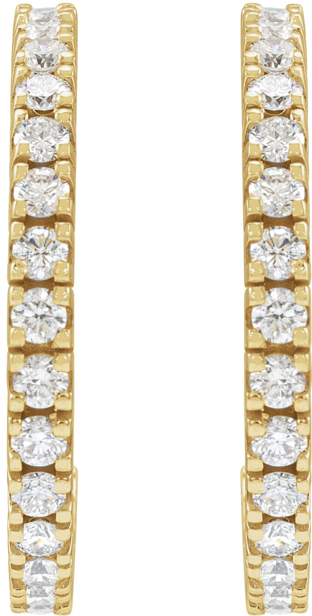 14K Gold Round Lab-Grown Diamond Accented Hoop Earrings – 1.3-2.4mm Stones - Yellow Gold - view 2