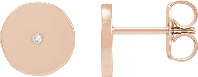14K Gold Round Natural Diamond Moon Phase Earrings - Rose Gold