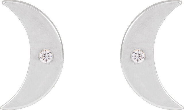 Platinum Round Natural Diamond Moon Phase Earrings - view 3