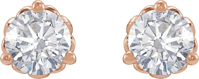 14K Gold Natural Diamond Round 3-Prong Fleur-de-lis Earrings - Rose Gold - view 2