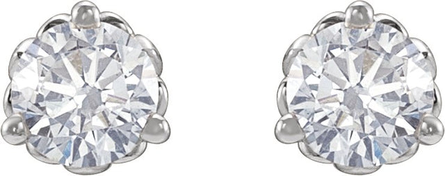 14K Gold Lab-Grown Diamond Round 3-Prong Fleur-de-lis Earrings - White Gold - view 2