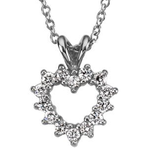 Platinum Round Natural Diamond Heart Necklace