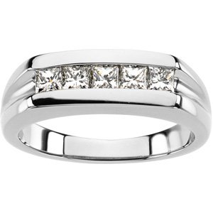 Platinum Square Natural Diamond Five-Stone Ring - view 3