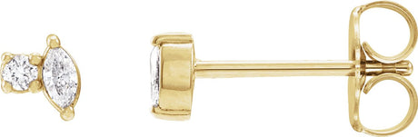 14K Gold Marquise Natural Diamond Accented Stud Earrings - Yellow Gold