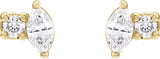 14K Gold Marquise Natural Diamond Accented Stud Earrings - Yellow Gold - view 2