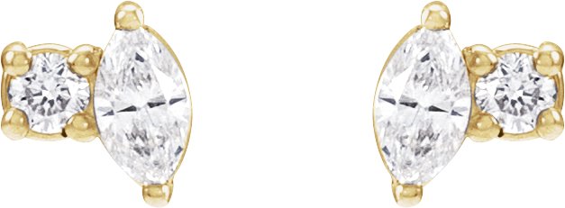 14K Gold Marquise Natural Diamond Accented Stud Earrings - Yellow Gold - view 2
