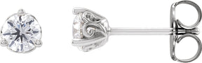 Platinum Natural Diamond Round 3-Prong Scroll Stud Earrings – 3-4mm Stones