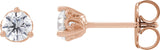 14K Gold Natural Diamond Round 3-Prong Scroll Stud Earrings – 3-4mm Stones - Rose Gold
