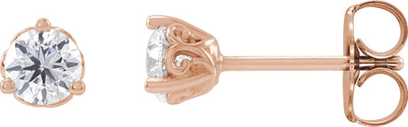 14K Gold Natural Diamond Round 3-Prong Scroll Stud Earrings – 3-4mm Stones - Rose Gold