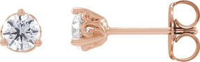 14K Gold Lab-Grown Diamond Round 3-Prong Scroll Stud Earrings – 1-4mm Stones - Rose Gold