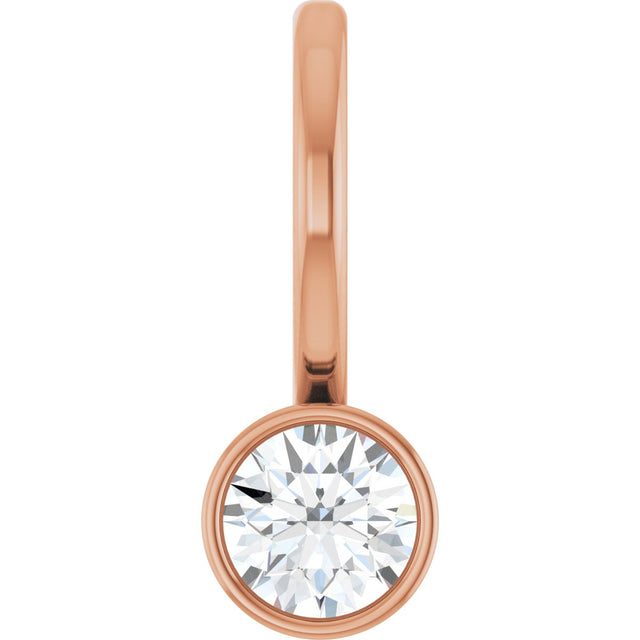 14K Gold Round Natural Diamond Bezel-Set Solitaire Pendant - Rose Gold