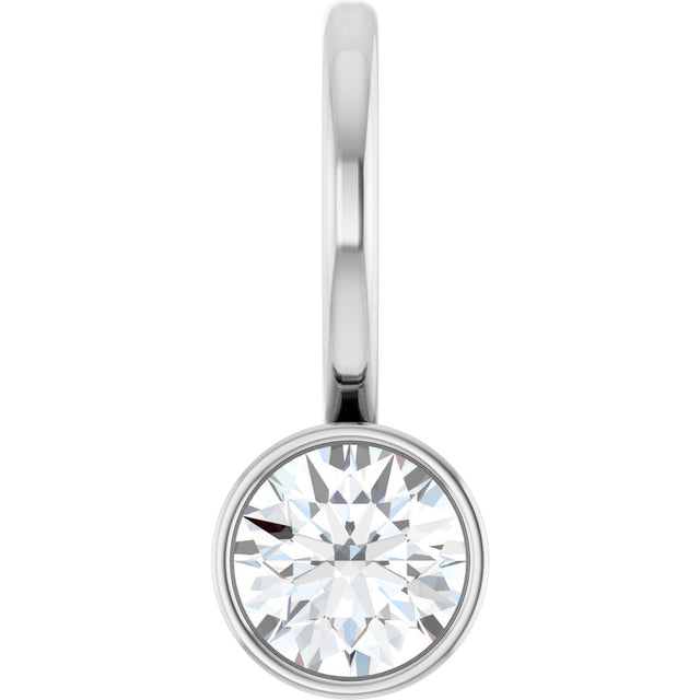 14K Gold Round Natural Diamond Bezel-Set Solitaire Pendant - White Gold