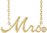 14K Gold Round Natural Diamond "Mrs" Necklace - Yellow Gold