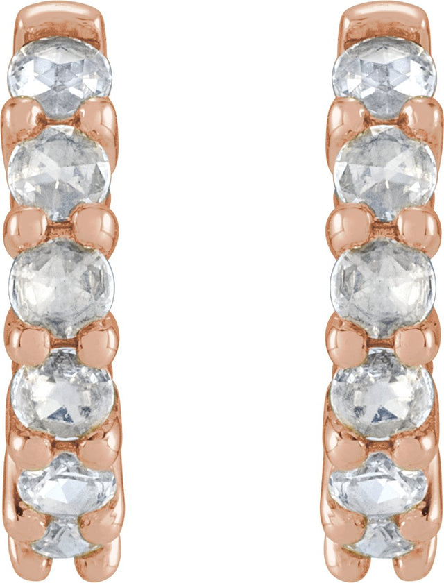14K Gold Round Natural Diamond Cabochon Hinged Hoop Earrings - Rose Gold - view 3