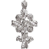 14K Gold Round Natural Diamond Floral-Inspired Cross Pendant – 1/8 CTW - White Gold