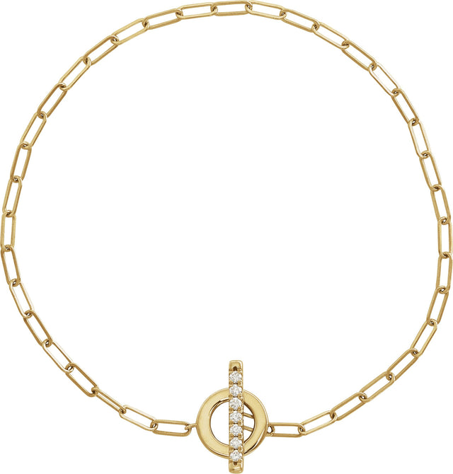 14K Gold Round Natural Diamond Accented Toggle Bracelet - Yellow Gold - view 2