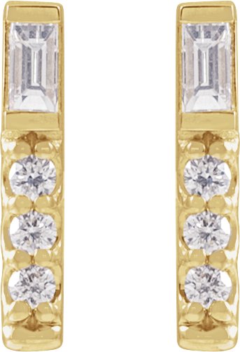 14K Gold Straight Baguette Natural Diamond Accented Bar Earring - Yellow Gold - view 2