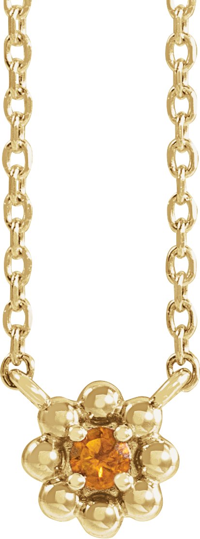14K Gold Round Natural Citrine Accented Beaded Necklace - Yellow Gold